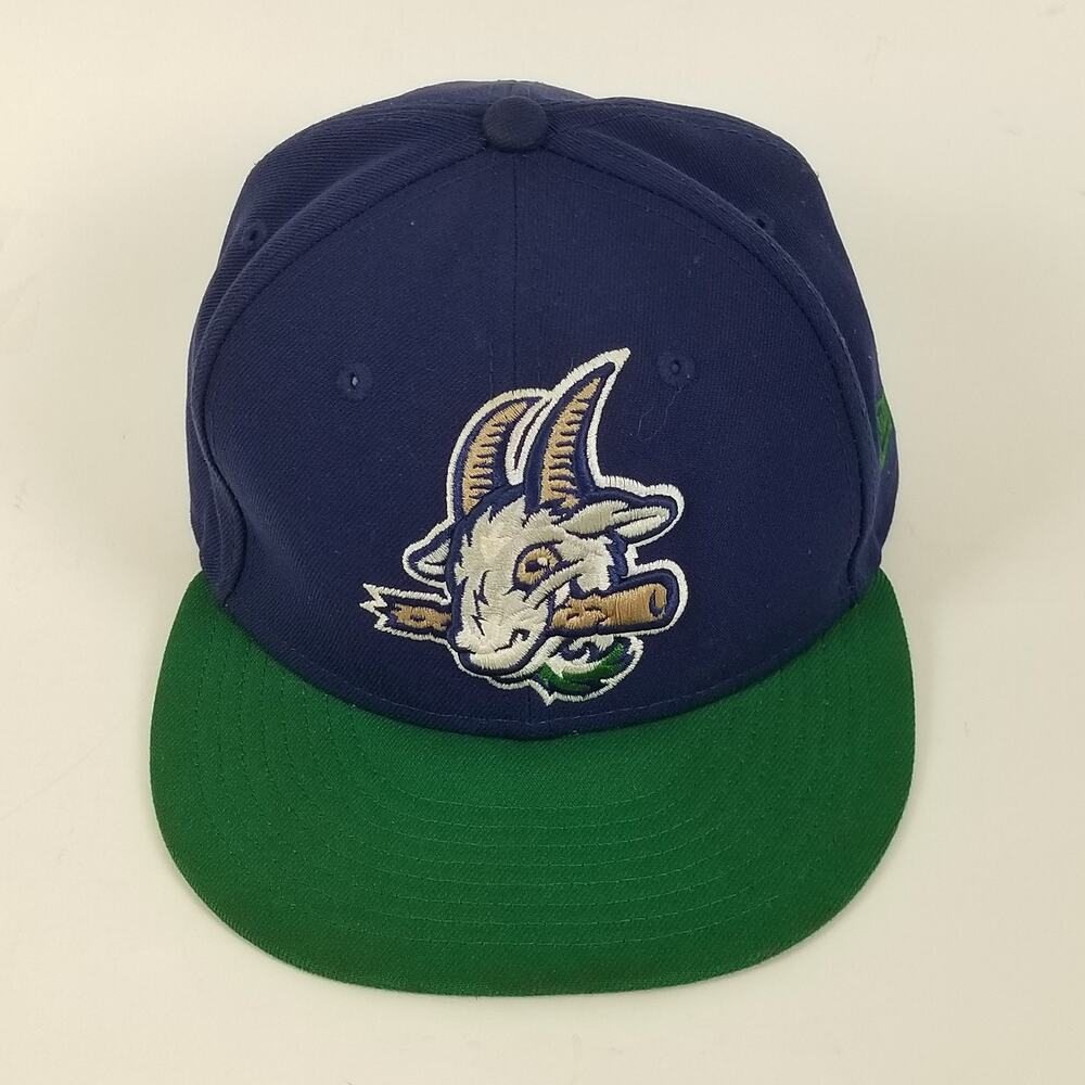 Hartford Yard Goats Hat Cap Fitted Mens 7 1/8 Blue Green MILB Baseball New Era